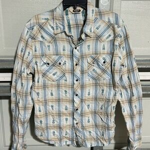 Salt Valley Blue Guitars Rockets Pearl Snap Western Shirt Mens M